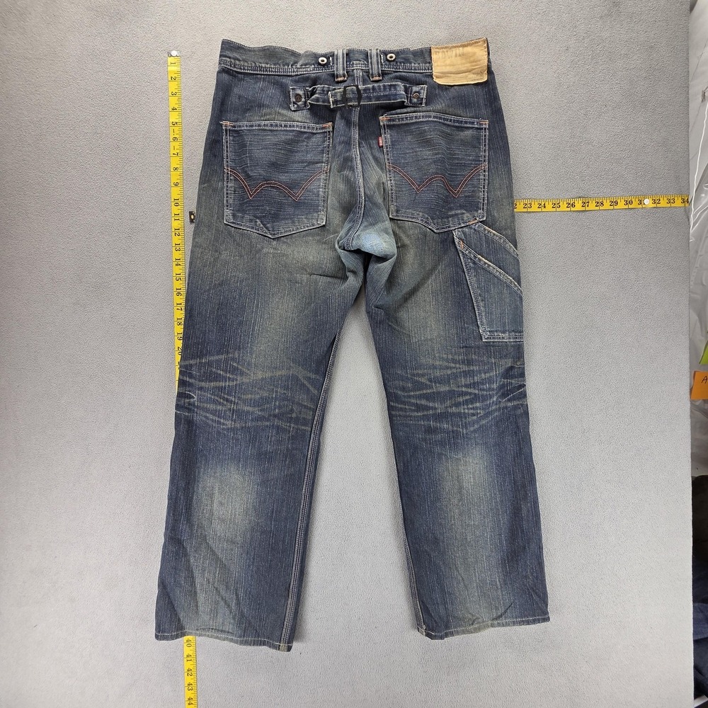Edwin Jeans Mens 34x30 Blue XV-S Relaxed Straight Buckle Back Whiskers Honeycomb